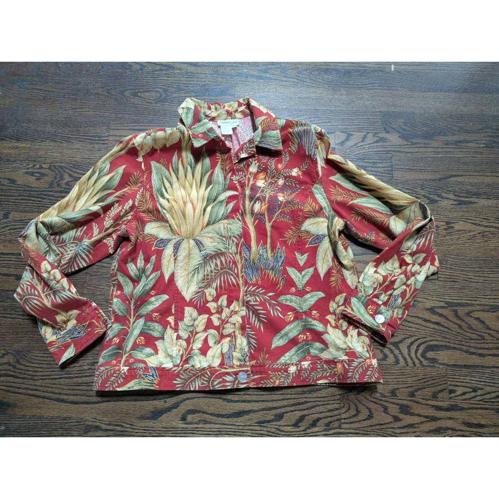 Coldwater Creek Vintage Cotton Canvas Jacket Size L Tropical Barn Shacket USA